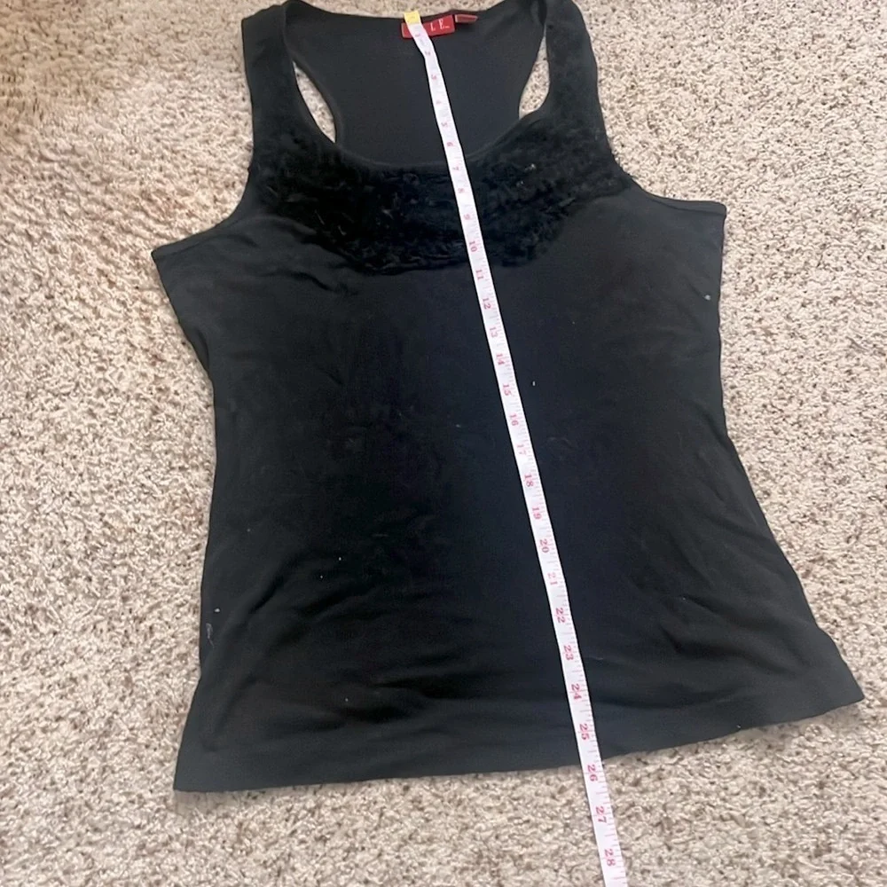 elle ruffled black tank top